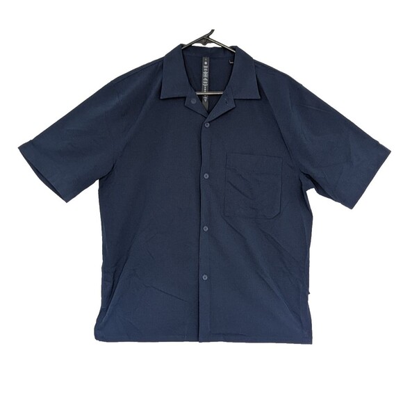 Lululemon Men’s Size Small Navy Blue Airing Easy Camp Collar Short Sleeve Shirt - Picture 1 of 3